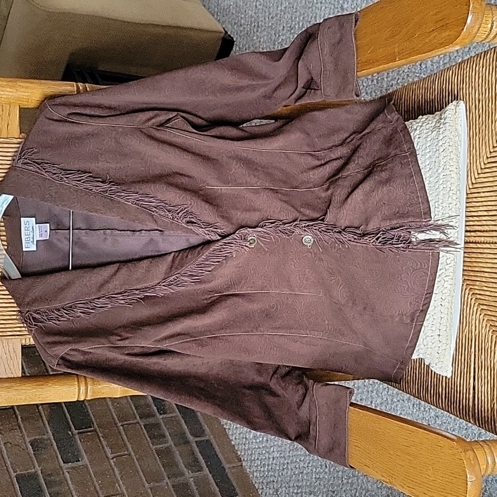 Fibers Barbara Lesser brown fringe jacket, size M